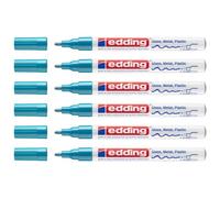Edding Lot De 6 Marqueurs Peinture Brillante 751 Bleu Clair Pointe Ronde 1-2 Mm