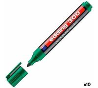 edding 300 Marqueur permanent - vert - 10 stylos - pointe ronde 1,5-3 mm - sèche vite, résiste à l'eau et aux frottements - pour carton, plastique, bois, métal, verre