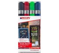 Edding 4095 Marqueur craie liquide - noir, rouge, bleu, vert - étui de 4-2-3 mm - feutre craie effacable pour écrire sur les vitres,le verre - feutre craie ardoise aux couleurs opaques