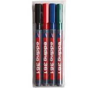 edding 361 Marqueur pour tableaux blancs - multi-couleur - étui de 4 stylos - pointe ronde 1 mm - feutre effaçable - pour tableaux blanc, magnétique, mémo et chevalet de conférence - rechargeable