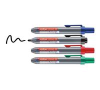 edding retract 12 marqueur pour tableaux blancs - noir,rouge,bleu,vert - 4 stylos - Pointe ronde 1,5-3 mm - sans capuchon - pour une utilisation d'une main sur tableau blanc,magnétique, en liège, mémo