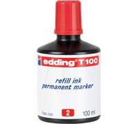 Edding T 100 Recharge d'encre marqueurs permanents - rouge - 100 ml - système de compte-gouttes, pour recharger rapidement presque tous les marqueurs permanents