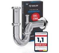 EDELER® Siphon universel pour lavabo en acier inoxydable, tuyau d'évacuation réglable en hauteur, bonde de lavabo 1 1/4" chromé, manchon en caoutchouc inclus.