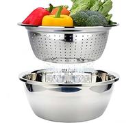 Edelstahl Seiher und Schüsselset Passoire Inox 2 Pièces Passoire avec Bol de Cuisine en Acier Inoxydable Saladier Passoire pour Riz Légumes Salade Fruits Nouilles Bol Empilable Ø 26 cm