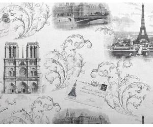 EDEM 9050-10 Papier peint Paris Tour Eiffel Notre Dame satiné blanc gris 10,6 m2