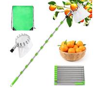 Edencomer Cueille Fruit Telescopique, 4.2m Cueille Pomme Telescopique Amovible, avec Acier Inoxydable Perche Telescopique et Sacs en Coton, Outil Cueillette Jardin Arbre Poires PêChes