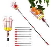 Edencomer Cueille Fruit Telescopique, Cueille Pomme Telescopique 2.7M | Amovible Acier Inoxydable Perche Telescopique et Panier en Acier Inoxydable, Outil Cueillette Jardin Arbre Poires Pêches