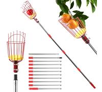 Edencomer Cueille-Fruits Telescopique 2.7m avec Corbeille, Perche Ramasse Fruits Réglable en Acier Inoxydable, pour Cerises, Pommes, Poires, Noix, Olives
