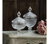 EDG - ENZO DE GASPERI Pot en Verre avec Couvercle sur Pied, Bonbonniere en Verre, Pot De Bonbons en Verre, Bocal Décoratif Shabby Chic et Romantique - Motif en Relief Décoratif - 15x29 - Transparent