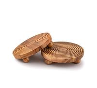 EDHAS Lot de 2 planches rondes en bois d'acacia pour exposer vos plantes, bouteilles, bougies pour votre maison (15,2 x 15,2 x 3,8 cm)