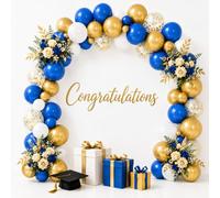 EDIESI, Ballons Bleus, 52 Pcs + 2 Rubans, Decoration Anniversaire, Ballons Blancs, Joyeux Anniversaire, Bapteme Garcon, Ballon Or, Bleu Marine, Graduation