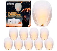 Ediesi, Lanterne Volante, 10 Unités, 100% Biodegradable, Lampion Papier, Chinoise, Sky Lanterns, avec un Feutre pour Écrire les Souhaits, Blanc