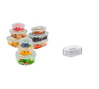 edihome, Boîte Alimentaire Hermétique en Verre, 14 ou 18 pièces, pour aliments hermétiques & Mepal - Modula boîte à charcuterie 3 étages - Blanc - boîte de rangement frigo pour charcuterie