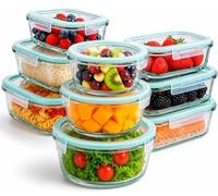 edihome, Boîte Alimentaire Hermétique en Verre, 8, 14 ou 18 pièces, pour aliments hermétiques, Résistant au lave-vaisselle, Rangement Cuisine, sans BPA, certifié FDA (9 récipients)