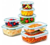 edihome, Boîte Alimentaire Hermétique en Verre, 8, 14 ou 18 pièces, pour aliments hermétiques, Résistant au lave-vaisselle, Rangement Cuisine, sans BPA, certifié FDA (7 récipients)
