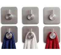 edihome, Crochet Adhésif Mural en Acier Inoxydable, Crochets Adhésifs Muraux Résistants sans Perçage, Design Carré Moderne pour Salle de Bain Cuisine, Noir Blanc Gris, Lot de 4 ou 6 (6un., Argentée)