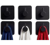 edihome, Crochet Adhésif Mural en Acier Inoxydable, Crochets Adhésifs Muraux Résistants sans Perçage, Design Carré Moderne pour Salle de Bain Cuisine, Noir Blanc Gris, Lot de 4 ou 6 (6un., Noir)