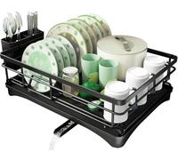 edihome, Egouttoir Vaisselle, Egoutoire Vaisselle Cuisine, sur Evier, Noir, INOX, Égouttoir Couvert, Dish Rack, Drying Rack, Buse Rotative 360° (1 Niveau)