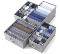 edihome, Rangement Dressing pour Vêtements - Organisateur Placard et Tiroir à Sous-Vêtements, Boîte de Rangement - Chaussettes, Culottes, T-Shirts (Pack 4 - Assortiment - Gris Clair)