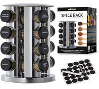 edihome, Rangement Epices Cuisine, Carrousel à épices, 16 Pot a Epices, avec Couvercles et Distributeurs Individuels, Organisateur, Rotatif, 360°, avec Etiquettes de Pots