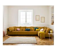 Best mobilier Canapé d'angle modulable Edinburg réversible 5 places velours côtelé Jaune