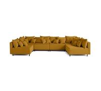 Best mobilier Canapé modulable panoramique Edinburg 6 places en velours côtelé Jaune