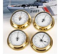 EdirFtra Ensemble de 4 pièces de baromètres en Laiton Marin, hygromètres, horloges, simuler Mur monté Cadre de ménage en Acier Inoxydable sans Film, 115mm