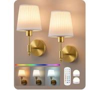 EDISHINE Applique Murale Rechargeable avec Télécommande, 12 Couleurs RGB, Lot de 2, LED Magnétiques Dimmables, 3000-6500K, Minuterie