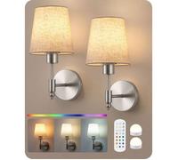 EDISHINE Applique Murale Rechargeable avec Télécommande, Lot de 2, 12 Couleurs RGB, LED Magnétiques Dimmables, 3000-6500K, Minuterie