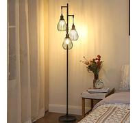 EDISHINE Lampadaire Salon, 3 Lumières, LED Dimmable, Vintage | 2700 K Blanc Chaud, Culot E27, Abat-Jour Cage en Métal, Lampadaire 166 cm pour Chambre et Bureau, Noir