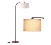 EDISHINE Lampadaire Salon, Abat-Jour Lin Marron, LED Incluse, 161 cm | Lampadaire Arc Moderne avec Abat-Jour en Lin Réglable & Interrupteur au Pied, E27, pour Chambre d'Enfant, Chambre