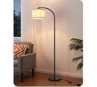 EDISHINE Lampadaire sur Pied Salon 161 cm, Lampe à Arc avec Abat-Jour Réglable en Lin Beige, Ampoule E27 LED 6W fournie , Noir