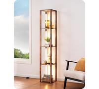 EDISHINE Lampadaire sur Pied Salon avec Étagères en Bois, 3 Températures de Couleur, Dimmable en Continu, LED Tige Rotative 360°, Étagère d'Angle avec Lampe sur Pied pour Salon, Chambre, Bureau
