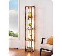 EDISHINE Lampadaire sur Pied Salon avec Étagères en Bois, 3 Températures de Couleur, Dimmable en Continu, LED Tige Rotative 360°