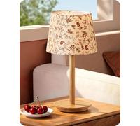 EDISHINE Lampe de Chevet avec Socle en Bois Massif, Abat-jour en Tissu Floral, 2700K Blanc Chaud, Lampe de Table LED avec Douille E27 pour Chambre et Salon, in mpoule LED 4W