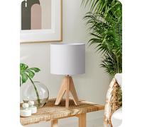 EDISHINE Lampe de Chevet en Bois, Abat-Jour en Lin, Blanc | Douille E27, Ampoule LED 4 W Incluse, 2700 K, Câble Transparent, pour Chambre, Salon et Table de Chevet