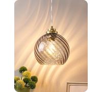 EDISHINE Suspension avec Verre Ondulé, Gris Fumé, Hauteur Réglable 1,5 m | Verre Soufflé À La Main, Douille E27, LED 2700 K Incluse, Suspension pour Îlot de Cuisine, Salle À Manger et Couloir