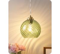 EDISHINE Suspension Verre Ondulé, Vert Menthe, Réglable 1,5 m | Verre Soufflé À La Main, Douille E27, LED 2700 K Incluse, Suspension pour Cuisine, Salle À Manger, Style Nordique