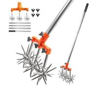 Editbar Cultivateur rotatif manuel réglable - Cultivateur rotatif manuel en acier inoxydable avec dents amovibles et poignée ergonomique, assouplissement du sol pour parterres de fleurs, parterres