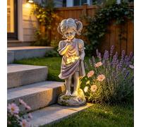 Editbar Figurine de fée décorative de jardin, décoration funéraire résistante aux intempéries, statue de jardin solaire avec lampe solaire, convient pour les pièces extérieures, le jardin, le balcon