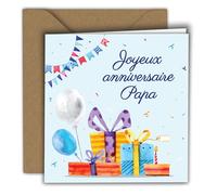 Edition Colibri Carte d’anniversaire Cadeaux, ballons et guirlande - Joyeux anniversaire Papa | Carte pliée (15x15 cm) - avec enveloppe kraft - Intérieur vierge