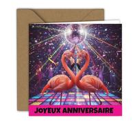 Edition Colibri Carte d'anniversaire - Flamants roses disco | Carte pliée (15x15 cm) - avec enveloppe kraft - Intérieur vierge