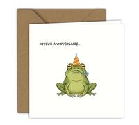 Edition Colibri Carte d'anniversaire - Illustration de grenouille festive | Carte pliée (15x15 cm) - avec enveloppe kraft - Intérieur vierge