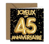 Edition Colibri Carte d'anniversaire - Motif doré avec ballons 45 | Carte pliée (15x15 cm) - avec enveloppe kraft - Intérieur vierge (3)