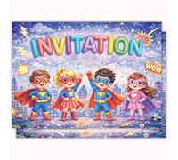 Edition Colibri Carte d'invitation d'anniversaire - Motif super-héros coloré | Lot de 10 cartes plates (A6) - Verso à écrire