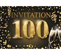 Edition Colibri Cartes d'invitation pour le 100e anniversaire, lot de 10, format A6, ensemble de cartes, à remplir, invitation, jubilé, fête, noir, or