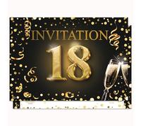 Edition Colibri Cartes d'invitation pour le 18e anniversaire, lot de 10, format A6, ensemble de cartes, à remplir, invitation, jubilé, fête, noir, or