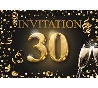 Edition Colibri Cartes d'invitation pour le 30e anniversaire, lot de 10, format A6, ensemble de cartes, à remplir, invitation, jubilé, fête, noir, or