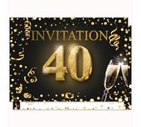 Edition Colibri Cartes d'invitation pour le 40e anniversaire, lot de 10, format A6, ensemble de cartes, à remplir, invitation, jubilé, fête, noir, or