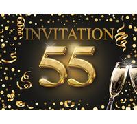 Edition Colibri Cartes d'invitation pour le 55e anniversaire, lot de 10, format A6, ensemble de cartes, à remplir, invitation, jubilé, fête, noir, or